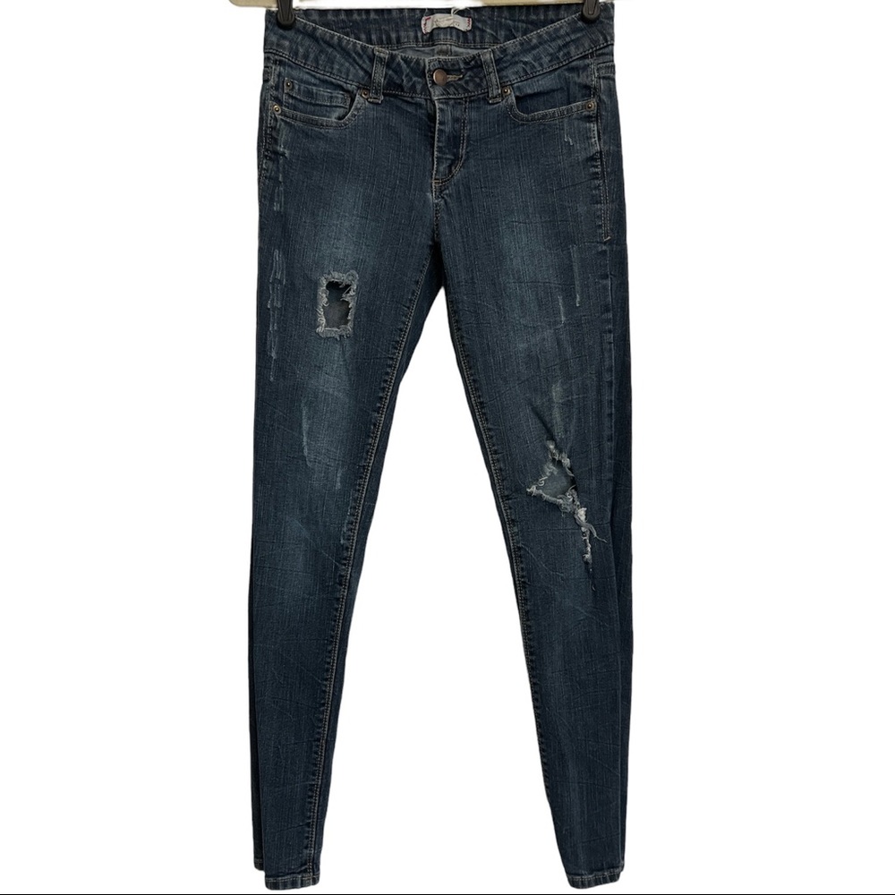 2.1 Denim Skinny Jeans Womens Blue Distressed Ripped Stretch Denim Size 28